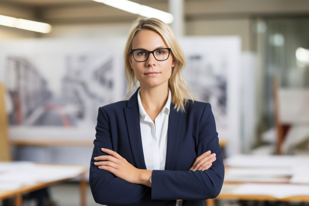Female architect architecture standing portrait. AI generated Image by rawpixel.