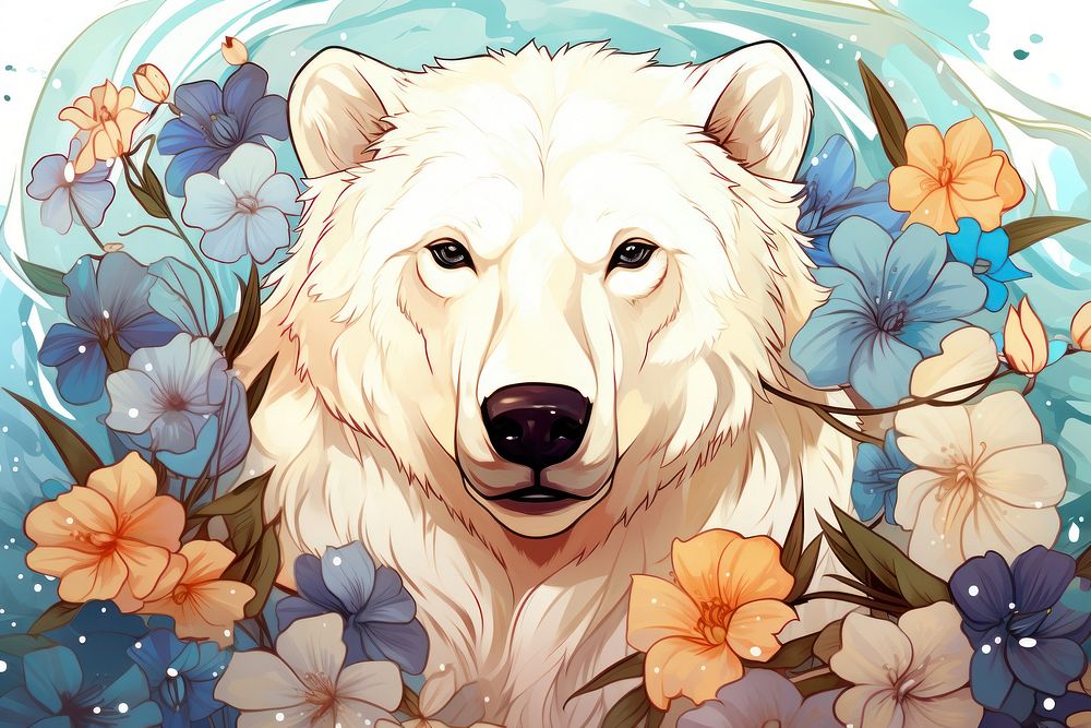 Polar bear flower mammal animal. | Premium Photo Illustration - rawpixel