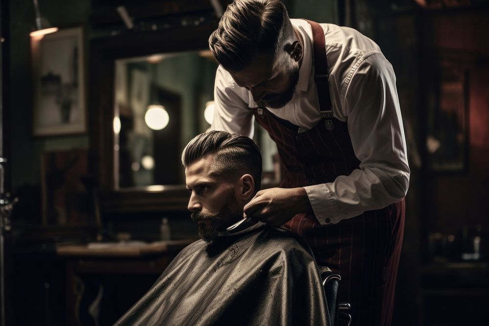 Client doing hair cut barbershop adult barber shop. AI generated Image by rawpixel.