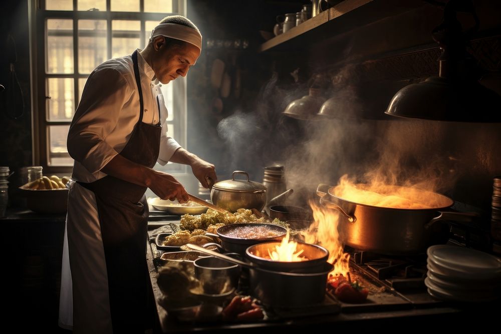 Cook preparing food kitchen cooking adult. AI generated Image by rawpixel.