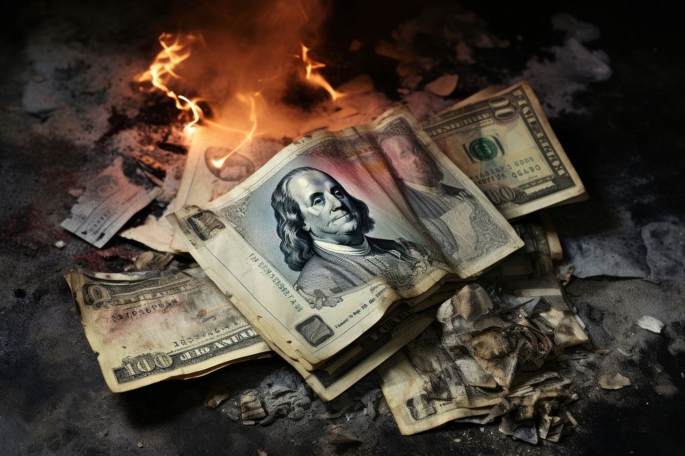 Banknotes burned banknote dollar money. AI generated Image by rawpixel.