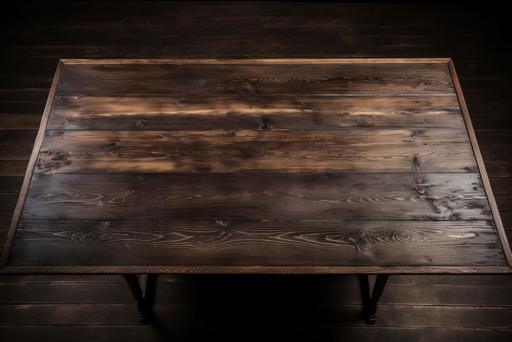 Dark brown wood table furniture hardwood blackboard. AI generated Image by rawpixel.