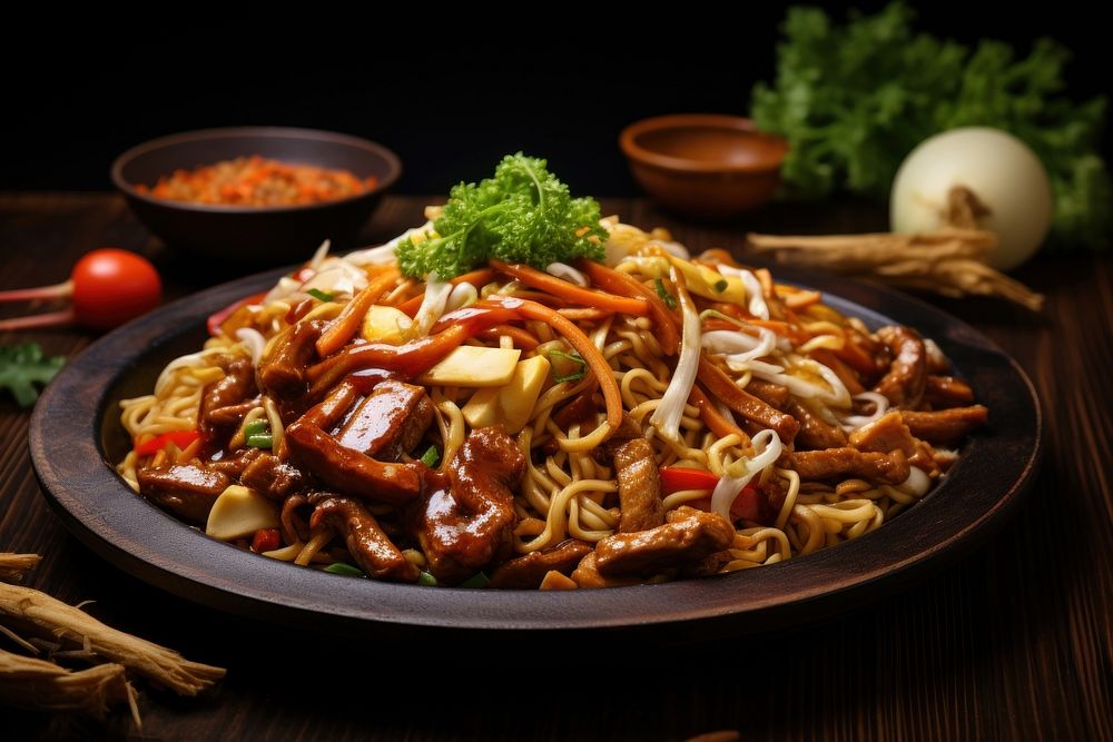 Yakisoba noodle table food. AI generated Image by rawpixel.