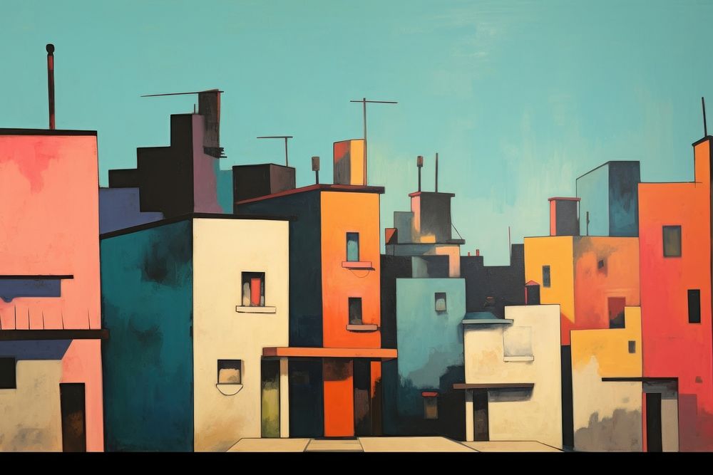 City scene painting art architecture. AI generated Image by rawpixel.