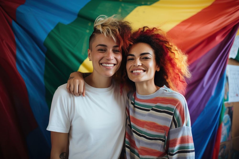 Smiling Lesbian couple laughing portrait smiling. AI generated Image by rawpixel.