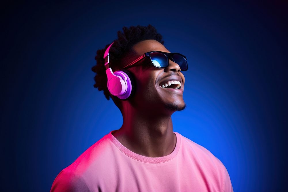 Happy young man headphones headset smile. AI generated Image by rawpixel.