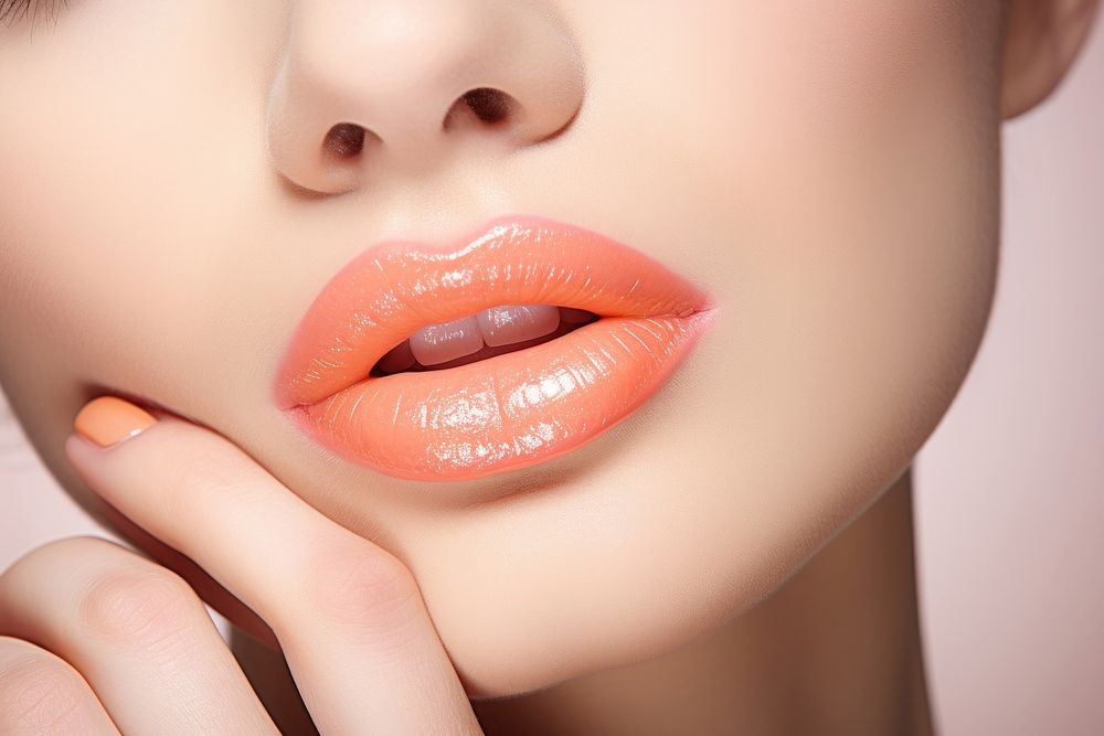 Peach nails and peach lips skin perfection cosmetics. AI generated Image by rawpixel.