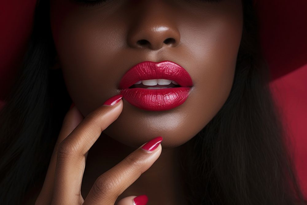 Red fingernail and red lip skin perfection cosmetics. AI generated Image by rawpixel.