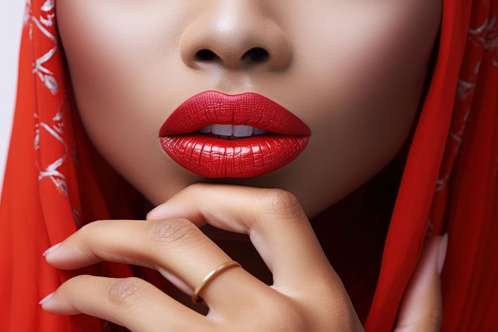 Red fingernails and red lips cosmetics lipstick skin. AI generated Image by rawpixel.