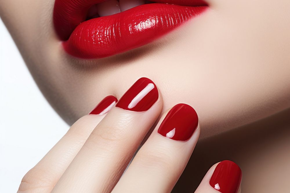 Red fingernails and red lips cosmetics lipstick manicure. AI generated Image by rawpixel.