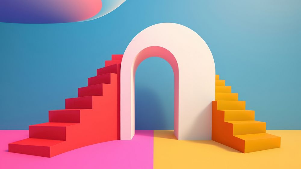 Surreal 3d landscapes staircase arch architecture. AI generated Image by rawpixel.