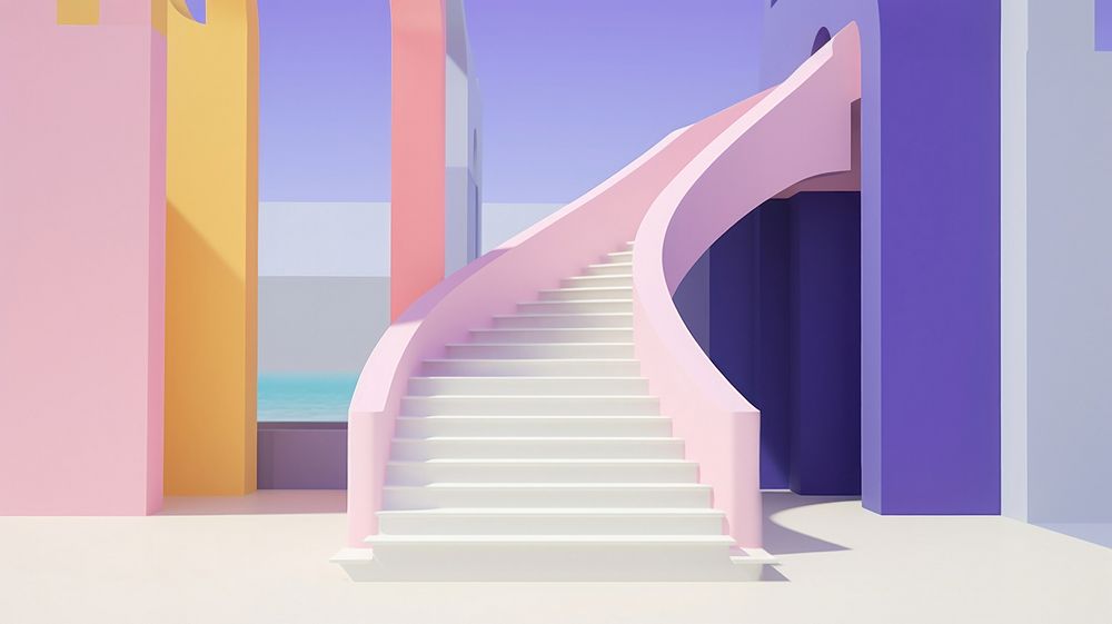 Surreal 3d landscapes staircase architecture building. 
