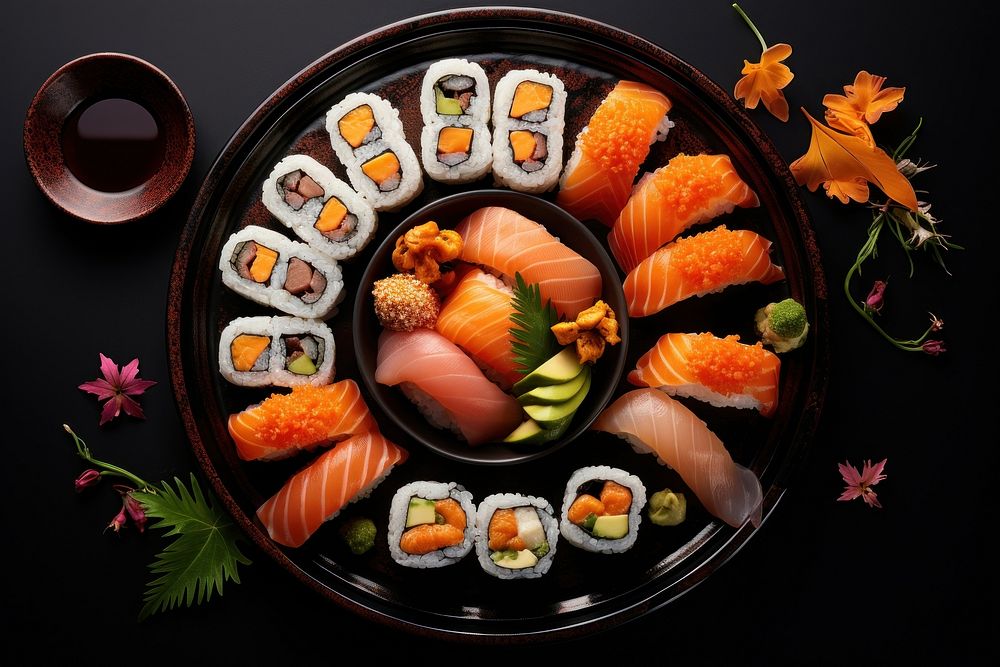 Japanese sushi set food seafood plate. AI generated Image by rawpixel.