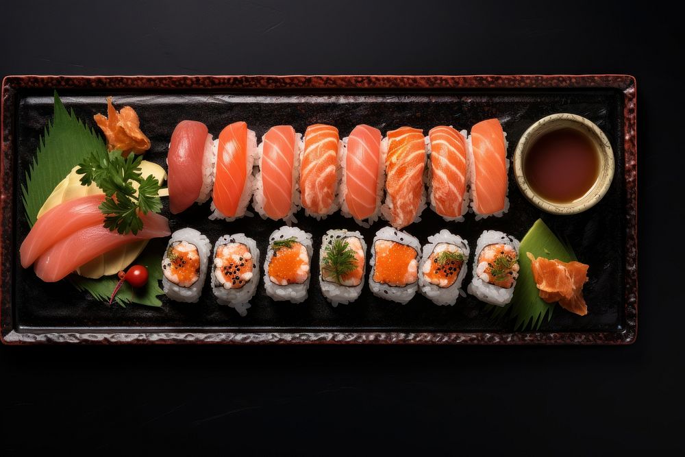 Japanese sushi set food plate rice. AI generated Image by rawpixel.