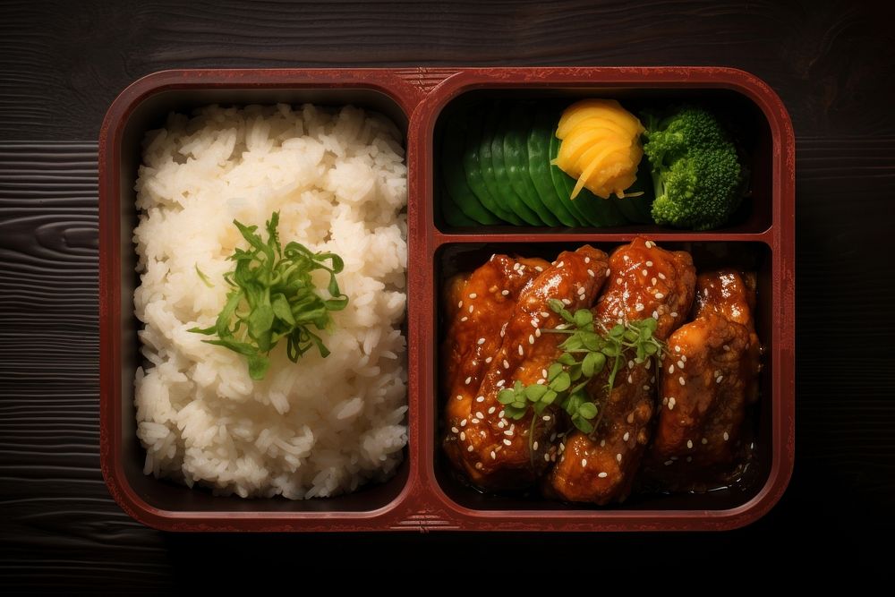 Bento box food meat rice. AI generated Image by rawpixel.