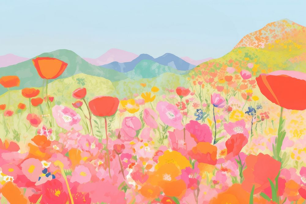 Flower field backgrounds painting outdoors. AI generated Image by rawpixel.
