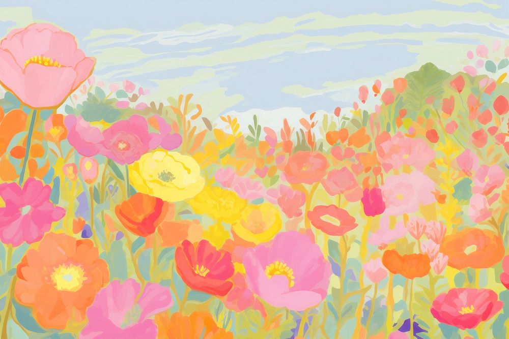 Flower field backgrounds outdoors painting. AI generated Image by rawpixel.