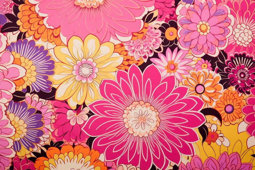 Pretty flower pattern magenta yellow. AI generated Image by rawpixel.