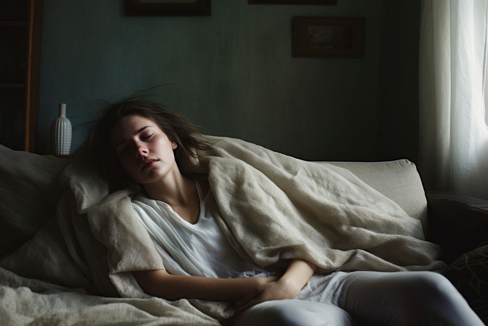 Sick woman blanket portrait adult. AI generated Image by rawpixel.