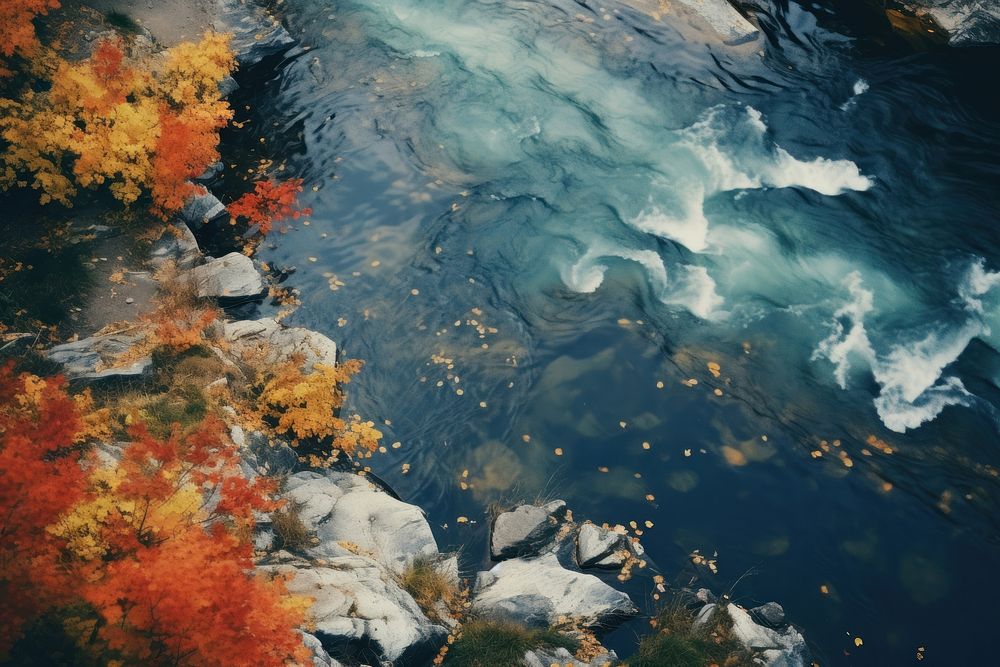 Top view of river fall in autumn view outdoors nature stream. AI generated Image by rawpixel.