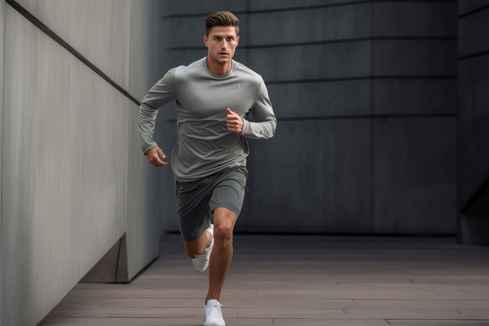 Man running in sports outfit jogging shorts adult. AI generated Image by rawpixel.