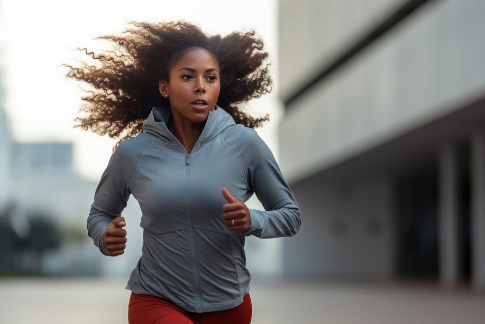 Woman running in sports outfit jogging adult determination. AI generated Image by rawpixel.