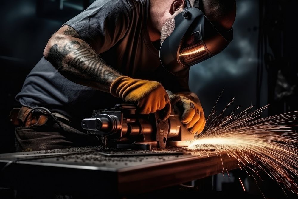 Grinder on the metal metalworking adult man. AI generated Image by rawpixel.