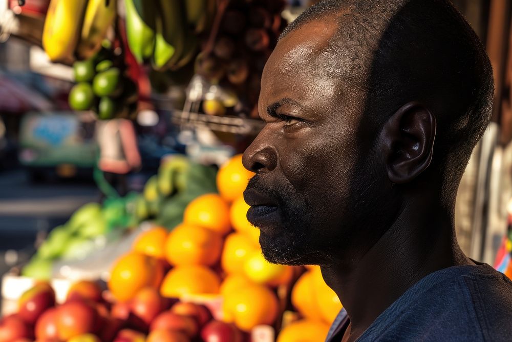 Man in front of a fruit stand adult greengrocer freshness. AI generated Image by rawpixel.