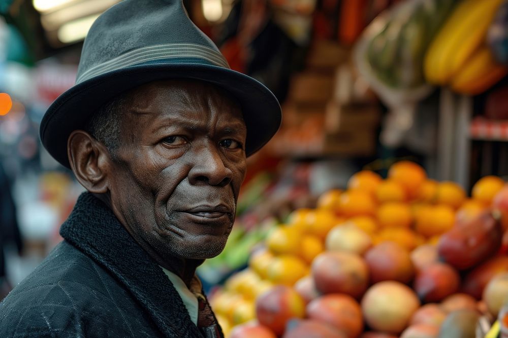 Man in front of a fruit stand photography portrait street. AI generated Image by rawpixel.