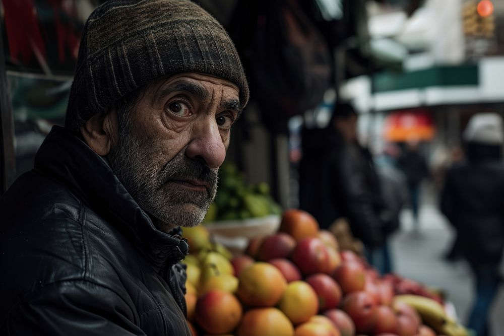 Man in front of a fruit stand photography portrait street. AI generated Image by rawpixel.
