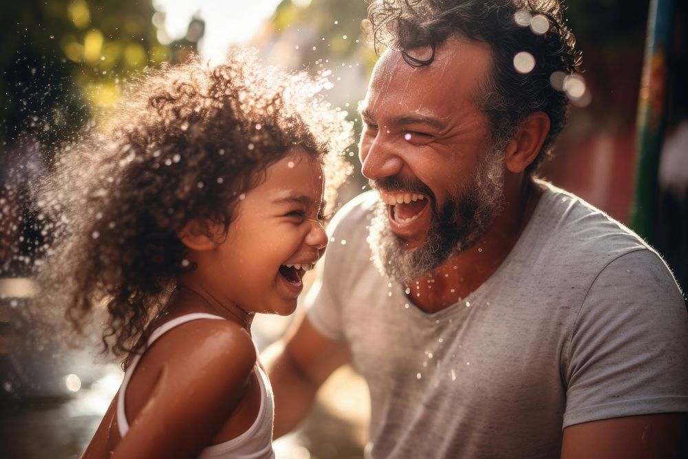 Brazilian father and daugther laughing adult child. AI generated Image by rawpixel.