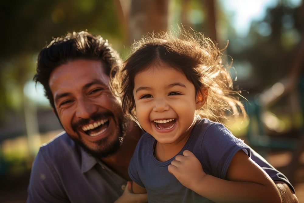 Hispanic father and daugther photography laughing portrait. AI generated Image by rawpixel.