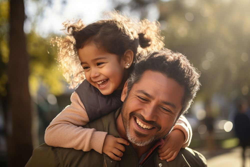 Hispanic father and daugther photography laughing portrait. AI generated Image by rawpixel.