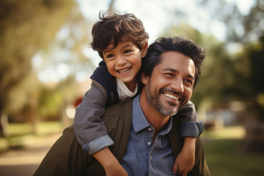 Hispanic father and son laughing adult smile. AI generated Image by rawpixel.