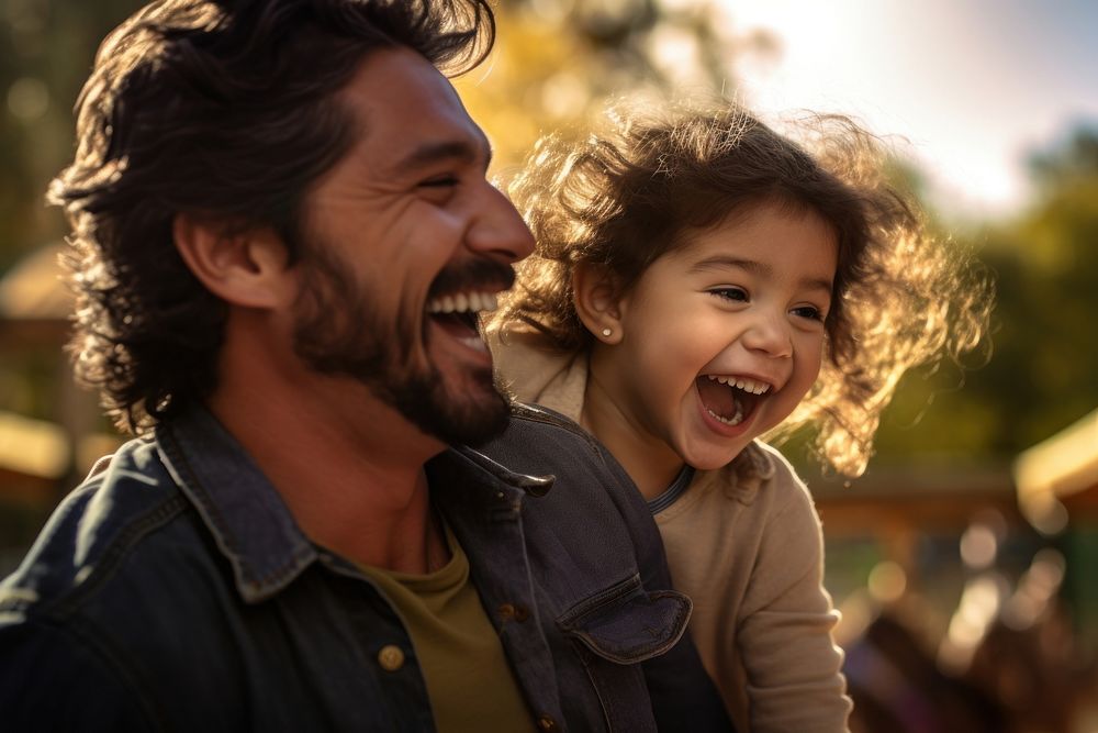 Mexican father and daugther laughing adult men. AI generated Image by rawpixel.