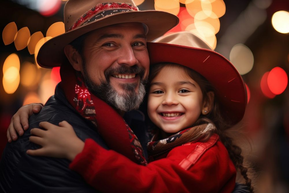 Mexican father and daugther photography christmas portrait. AI generated Image by rawpixel.