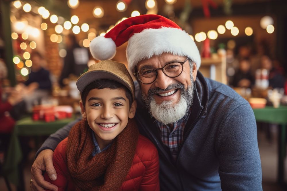 Mexican father and son photography christmas portrait. AI generated Image by rawpixel.