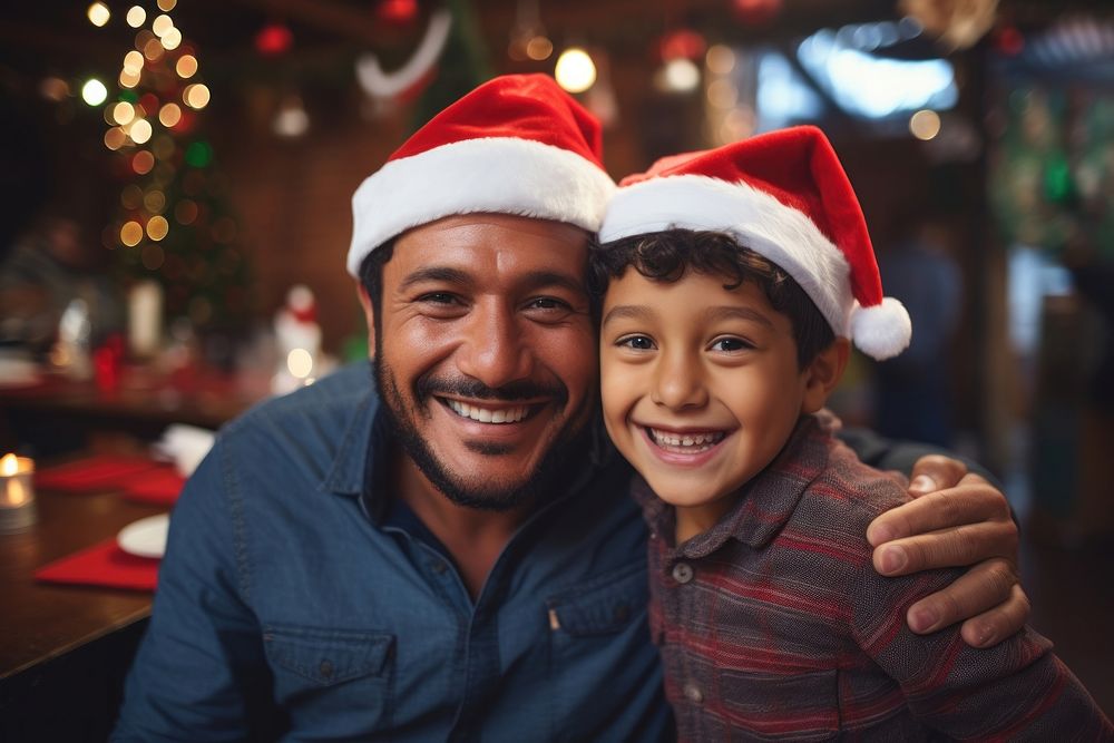 Mexican father and son christmas laughing adult. AI generated Image by rawpixel.