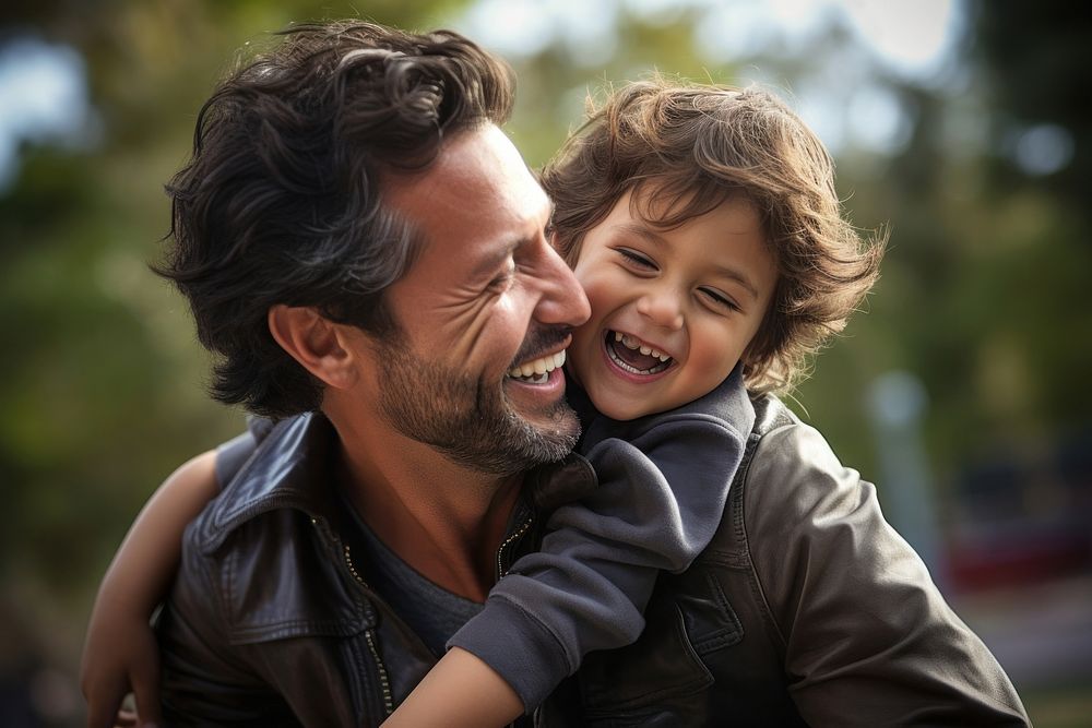 Mexican father and son photography laughing portrait. AI generated Image by rawpixel.