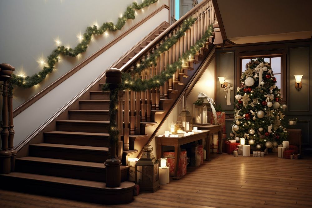 Christmas christmas architecture staircase. AI generated Image by rawpixel.