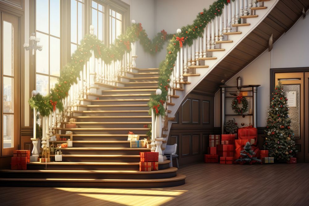 Christmas christmas architecture staircase. AI generated Image by rawpixel.