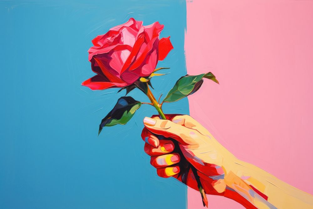 Hand holding rose painting flower plant. AI generated Image by rawpixel.