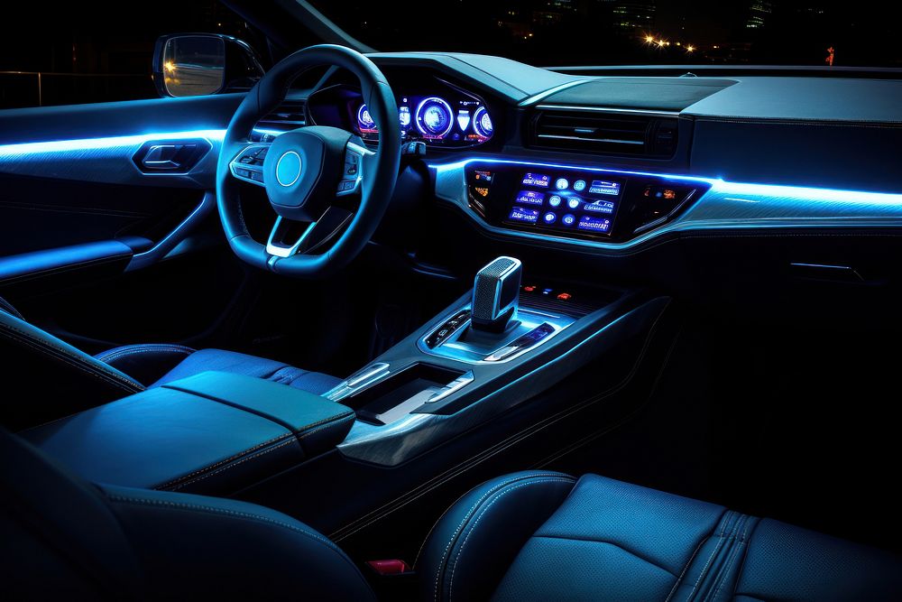 Luxury car dashboard illuminated vehicle light. AI generated Image by rawpixel.