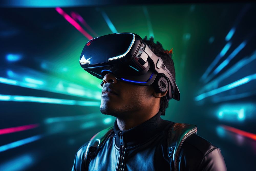 VR simulator futuristic portrait illuminated. AI generated Image by rawpixel.
