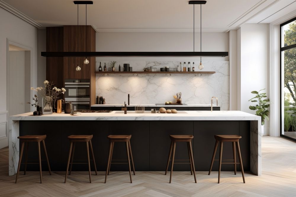 Scandinavian kitchen furniture wood interior design. AI generated Image by rawpixel.