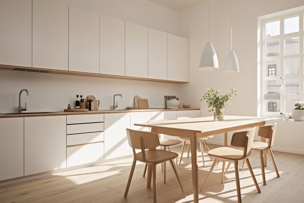 Minimal Scandinavian kitchen architecture furniture building. AI generated Image by rawpixel.