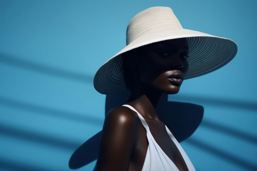 Black female summer adult blue. AI generated Image by rawpixel.