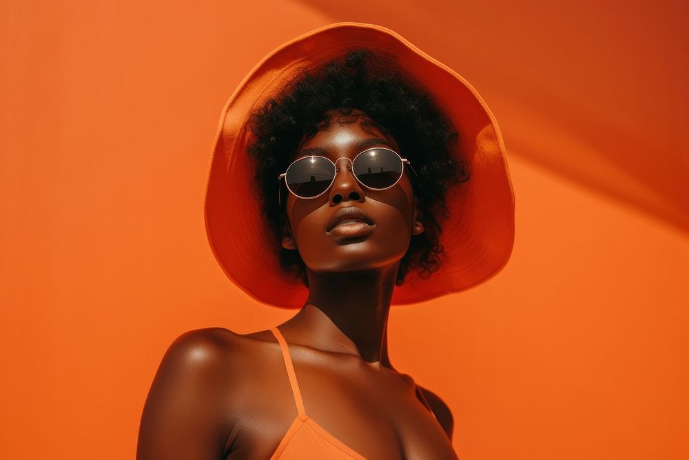 Black female sunglasses adult orange background. AI generated Image by rawpixel.