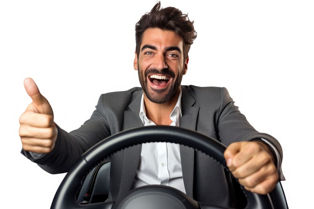 Holding the steering wheel laughing smiling vehicle. AI generated Image by rawpixel.