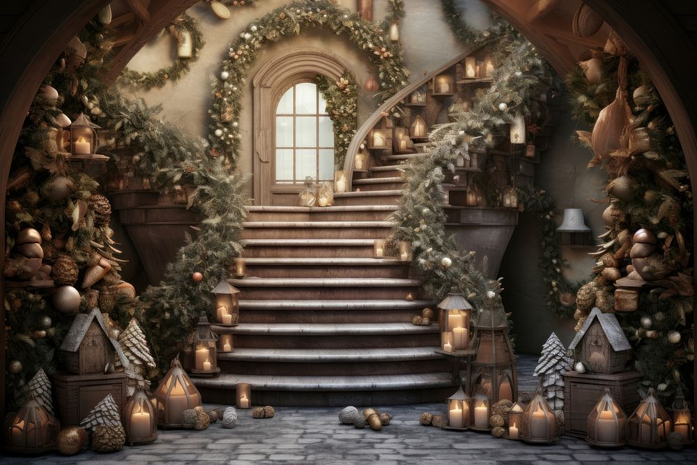 Christmas architecture staircase building. AI generated Image by rawpixel.